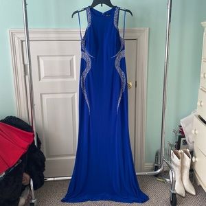 Floor length blue dress